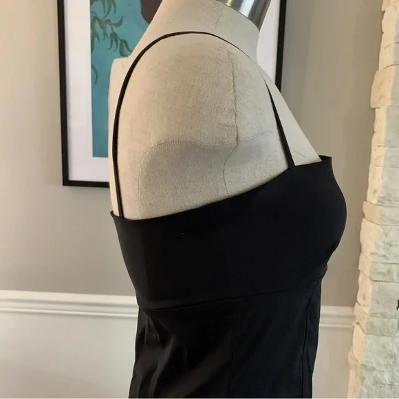 Vintage  90s Minimalist Black Dress Spaghetti Straps Midi Side Slit Size Small - Picture 7 of 11